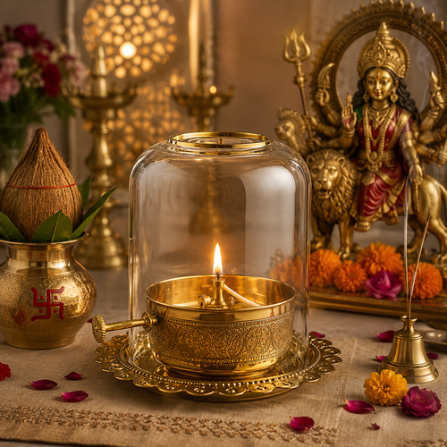 Durga Puja Special Brass Akhand Jyot Diya | 9 Days अखंड ज्योत के लिए Premium Adjustable Bati दीपक